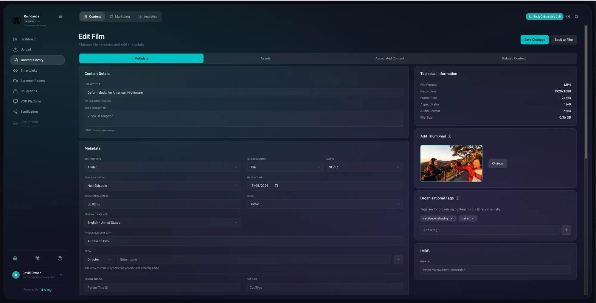 Raindance metadata edit page